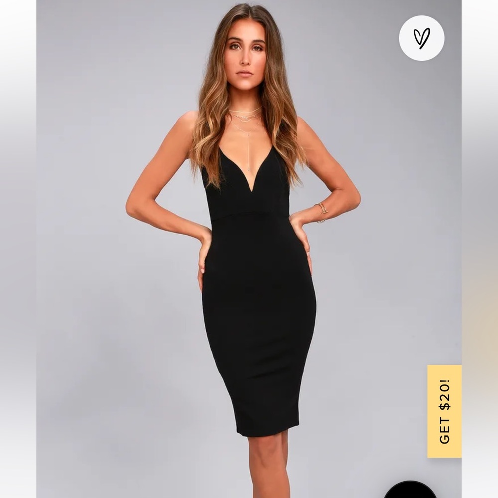 Lulu’s Gracefully Yours Black Deep V Midi Bodycon Dress